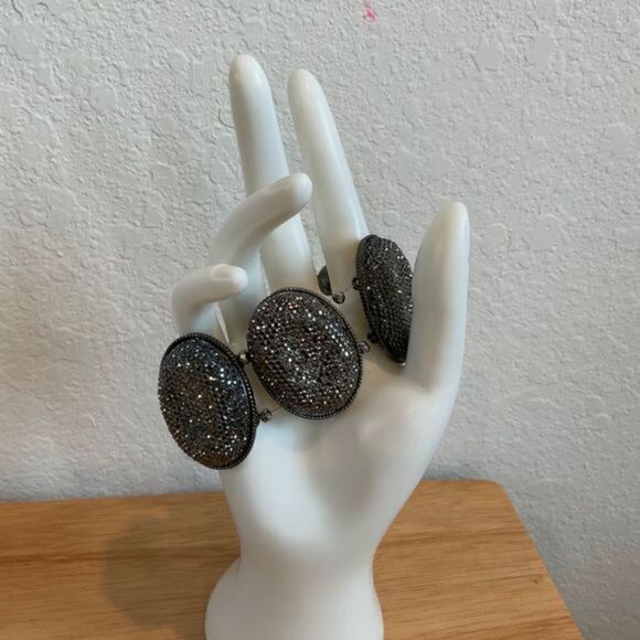 NWOT Vintage Necklace Oxidized Ovals With Silvery Rhinestones Used‎ + Bracelet - Picture 6 of 7